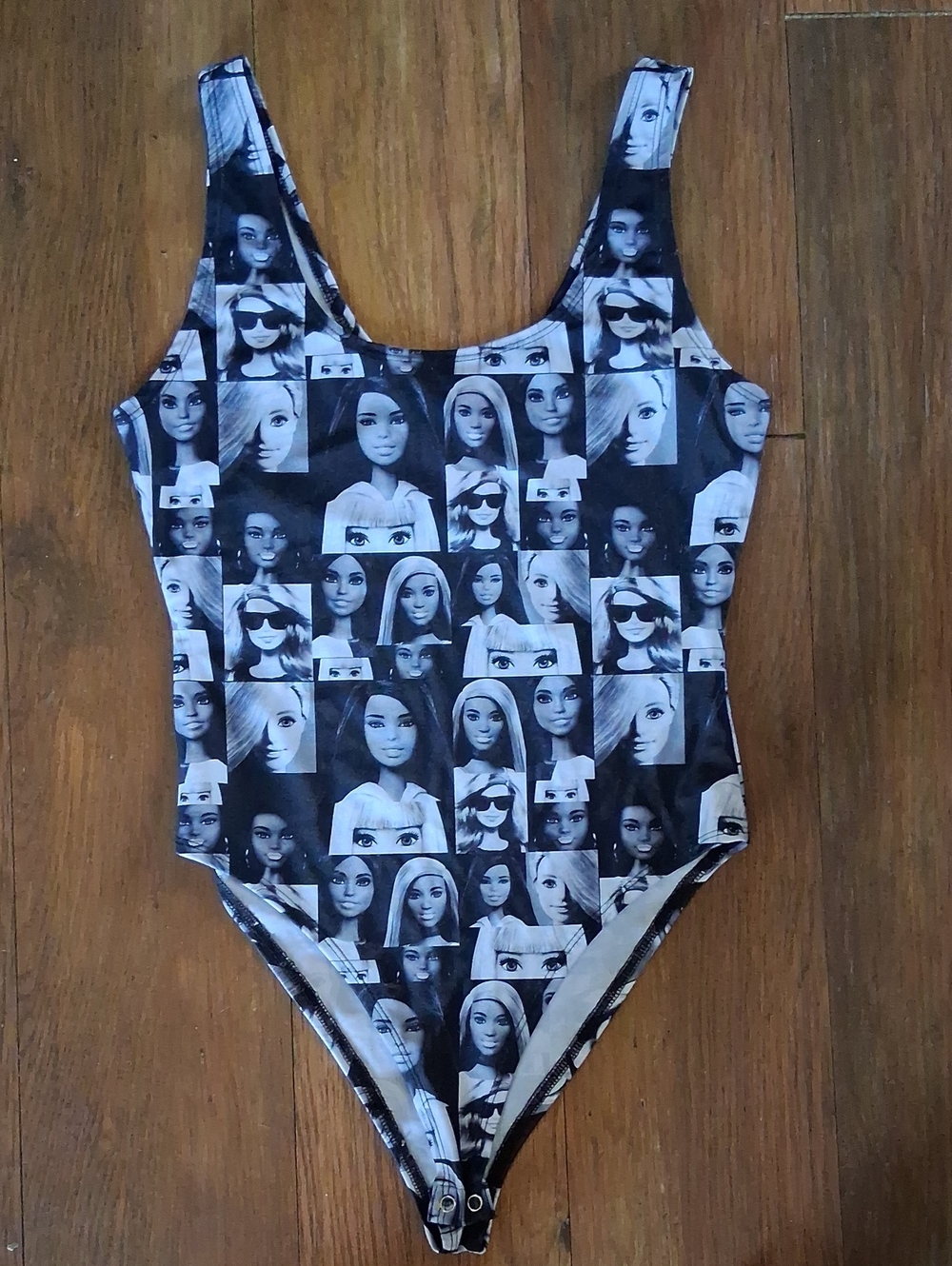 Barbie Black And White Monochrome Swimsuit Bodysuit Snap Closure Forever 21